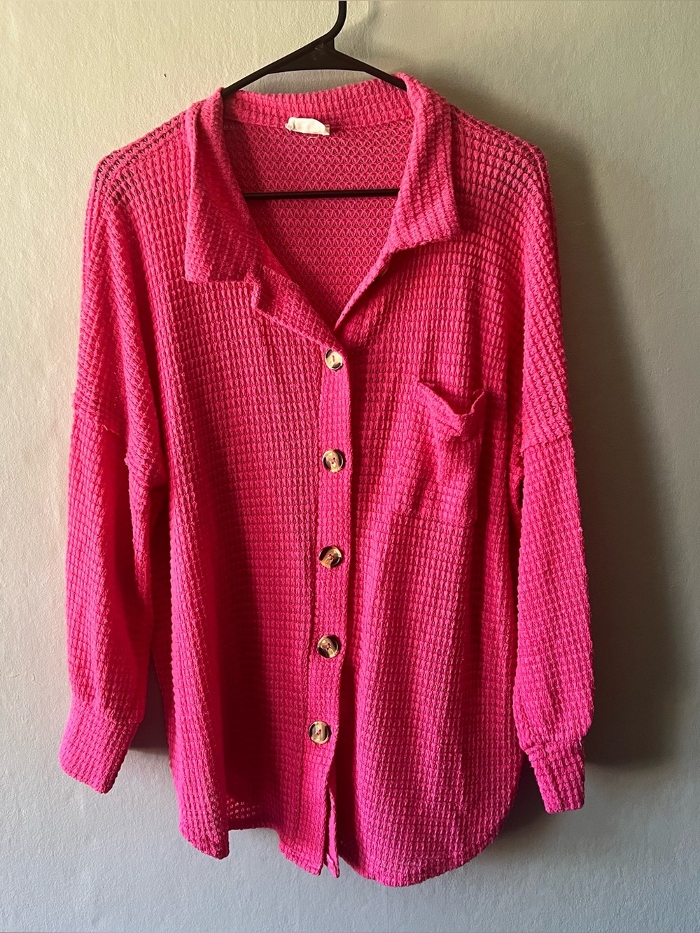 143 Story Hot Pink Loose Knit Button Up Size Large